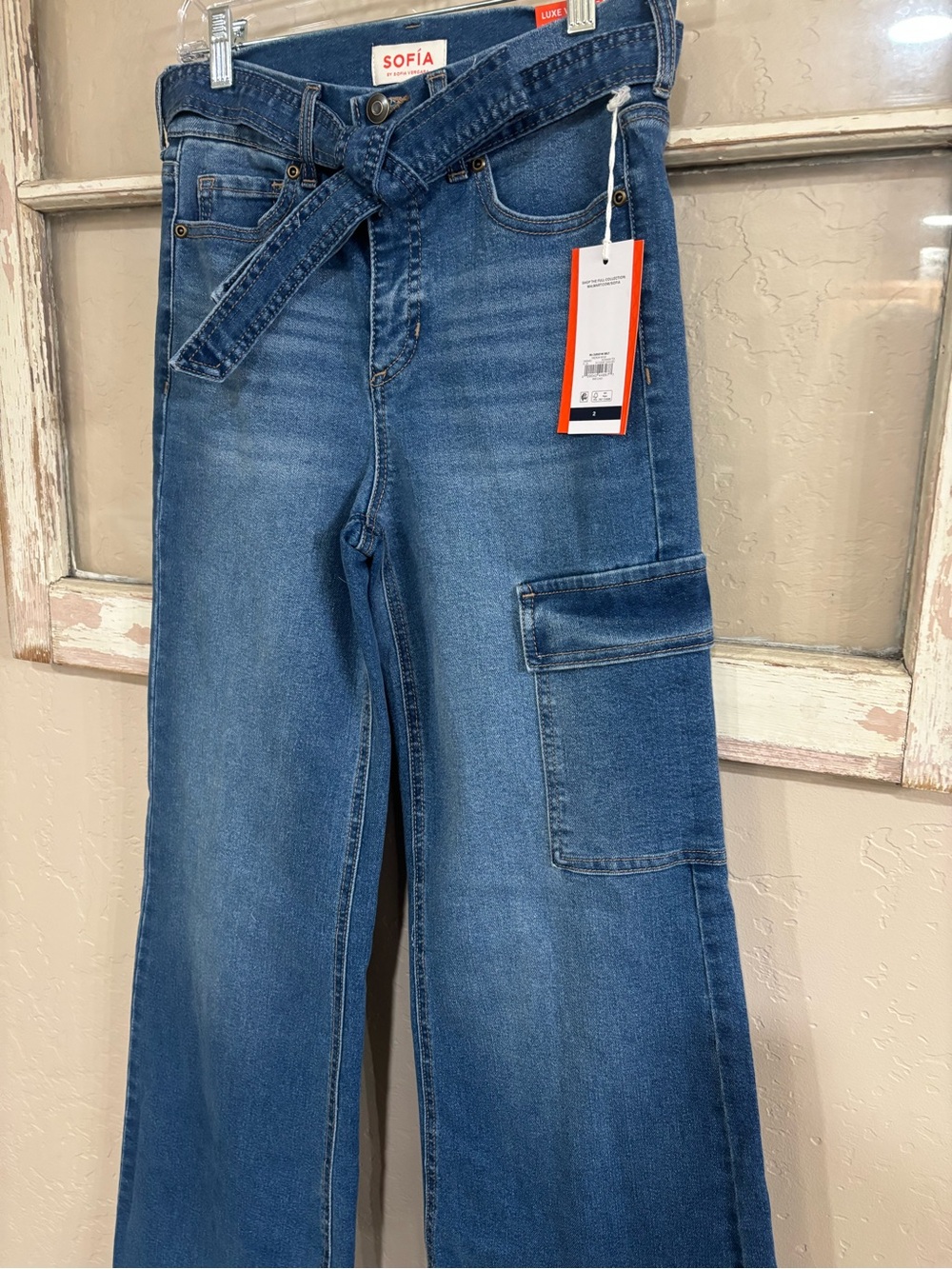 SOFIA Jeans High-Rise Cargo Belted Pants - Blue Denim